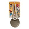 Measuring scoop for dry or dehydrated pet food with a clip to seal the bag
