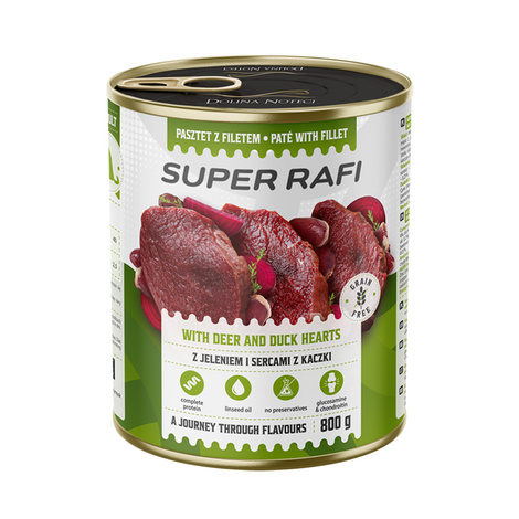 Super Rafi Wet Dog Food with Venison and Duck Hearts, 800 g