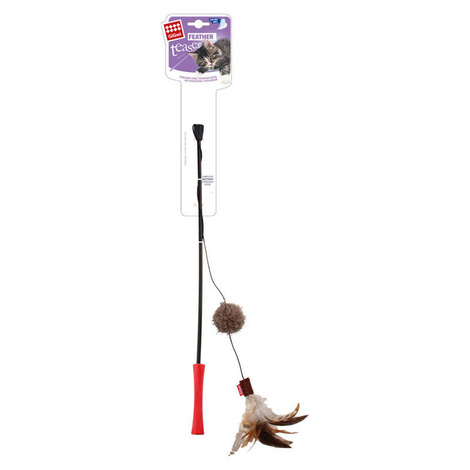 Feather Teaser Cat Toy: Fishing Rod with Feathers and a Rattle, 62 cm