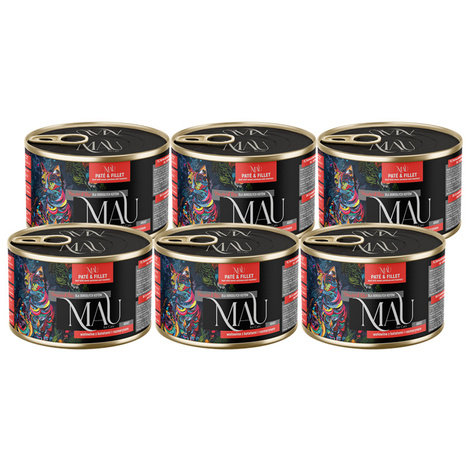 MAU Pâté and Fillet Wet Cat Food: Beef with Sweet Potatoes and Rosemary, 6-pack (185 g each)