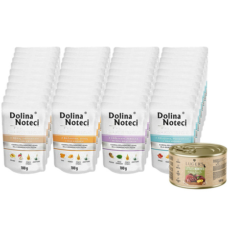 Dolina Noteci Premium Mix Wet Dog Food for Small Breeds, 40 x 100 g + a free 185 g package of Luger's Little's Moments with Goose Hearts