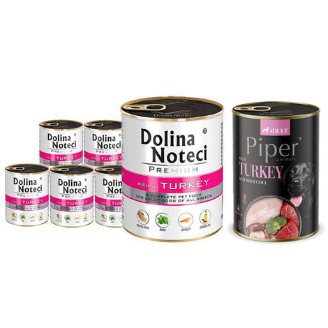 Dolina Noteci Premium Wet Dog Food, Turkey-Rich, 6-Pack (800 g each) + Free Piper Animals with Turkey and Broccoli (400 g)