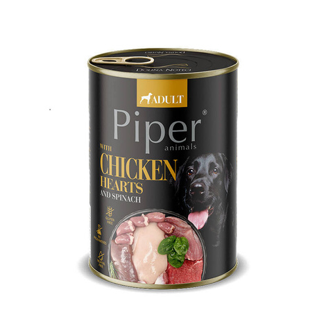 Piper Animals Wet Dog Food with Chicken Hearts and Spinach, 400 g