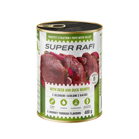 Super Rafi Wet Dog Food with Venison and Duck Hearts, 400 g