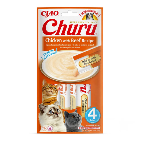 Inaba Churu Creamy Cat Treats, Chicken & Beef Flavor, 4 x 14 g