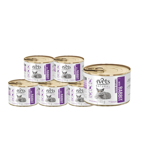 4Vets Natural Sterilised Wet Cat Food with Rabbit, 6-Pack (185 g each)