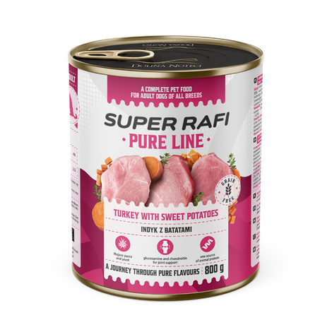 Super Rafi Pure Line Wet Dog Food - Turkey with Sweet Potatoes, 800 g