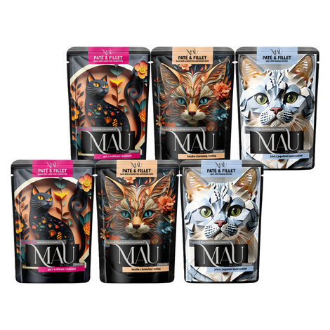 MAU Pâté and Fillet Wet Cat Food for Neutered Cats—Three-Flavor Mix, 6 x 85 g Set