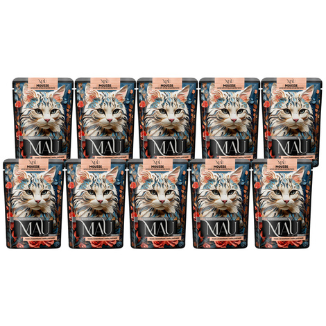 MAU Mus Karma Wet Food for Spayed/Neutered Cats: Salmon with Shrimp and Parsley, 10 x 85 g Pack
