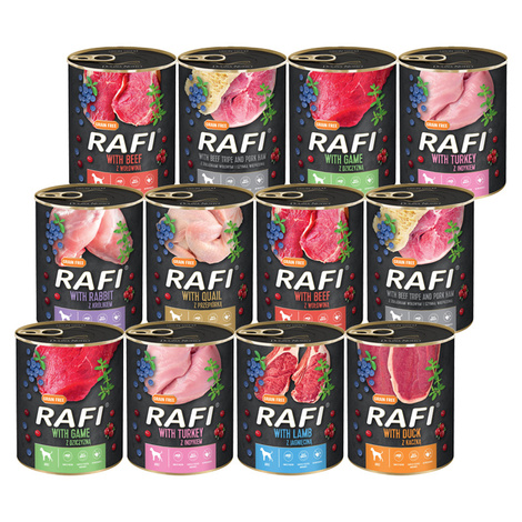 Rafi Wet Dog Food, Mixed Flavors, 12 x 800 g Set