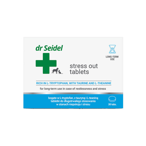 Dr. Seidel Stress Out Tablets: Tablets for long-term use to relieve anxiety and stress in dogs and cats, 30 tablets.