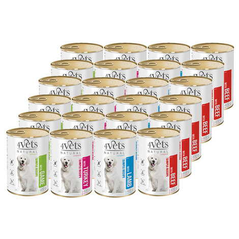 4Vets Natural Wet Dog Food, Mixed Flavors, 24 x 400 g