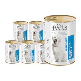 4Vets Natural Wet Dog Food with Lamb, 6 x 400 g cans