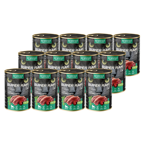 Super Rafi Cat Wet Food for Spayed/Neutered Cats with Goose and Turkey Liver, 12 x 400 g