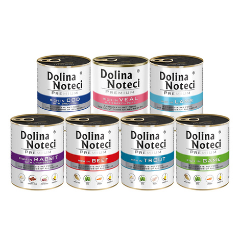 Dolina Noteci Premium Wet Dog Food, Mixed Flavors (No Poultry), 7 x 800 g Set
