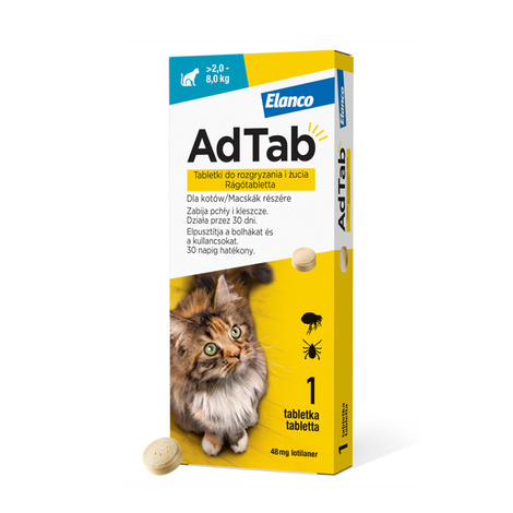 Elanco AdTab Cat Flea and Tick Tablet for Cats 2–8 kg, 48 mg, 1 tablet