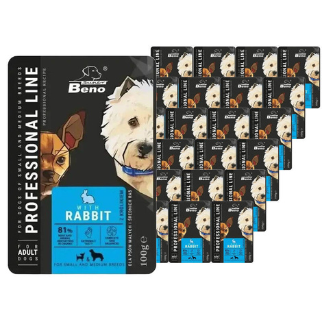 Super Beno Wet food for adult dogs of small and medium breeds with rabbit, 24 x 100 g pack