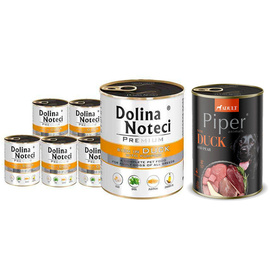 Dolina Noteci Premium Wet Dog Food, Rich in Duck and Pumpkin, 6 x 800 g Set + Free Piper Animals with Duck and Pear, 400 g