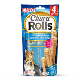 Inaba Cat Churu Rolls Cat Treats with Tuna and Scallop Flavor, 4 x 10 g