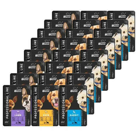 Super Beno Wet food for adult dogs of small and medium breeds, assorted flavors, 24 x 100 g