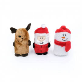Zippy Paws Plush Dog Toys: Santa Claus, Reindeer, Snowman (3-Pack)