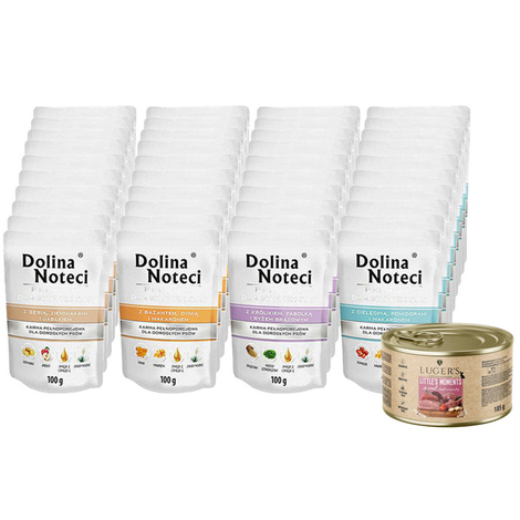 Dolina Noteci Premium Mix Wet Dog Food for Small Breeds, 40 x 100 g + a free 185 g can of Luger's Little's Moments with Veal