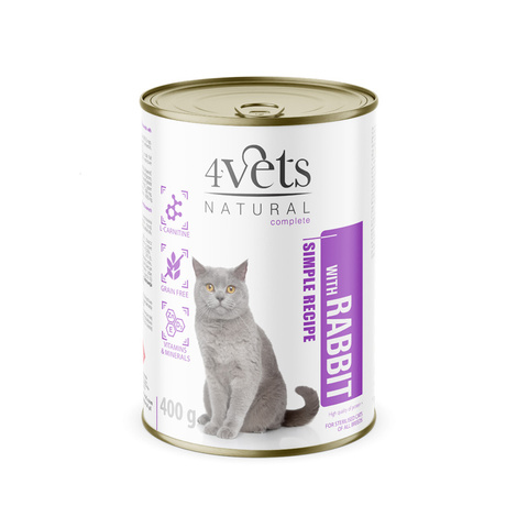 4Vets Natural Sterilised Wet Cat Food with Rabbit, 400 g
