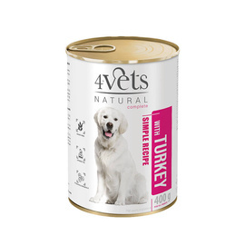 4Vets Natural Wet Dog Food with Turkey, 400 g Can