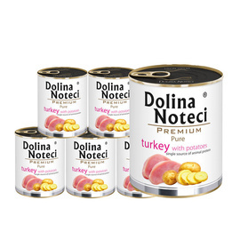 Dolina Noteci Premium Pure Wet Dog Food for Dogs with Allergies—Rich in Turkey and Potatoes, 6 x 800 g Set