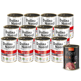 Dolina Noteci Premium Wet Dog Food, Rich in Beef, 12-Pack (400 g each) + Free Piper Animals Wet Dog Food with Duck and Pear (400 g)