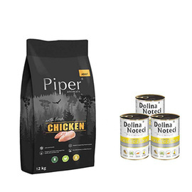 Piper Animals Dry Dog Food with Chicken, 12 kg + 3 x 800 g Set Dolina Noteci, Premium, Rich in Chicken