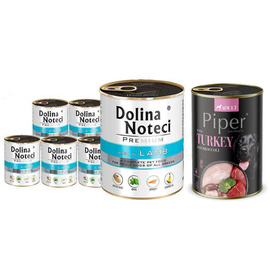 Dolina Noteci Premium Wet Dog Food, Rich in Lamb (Set of 6 x 800 g) + Free Piper Animals Wet Dog Food with Turkey and Broccoli (400 g)