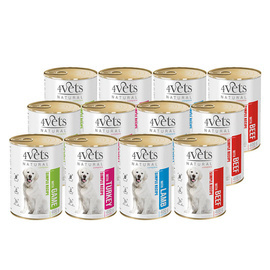 4Vets Natural Wet Dog Food, Mixed Flavors, 12 x 400 g