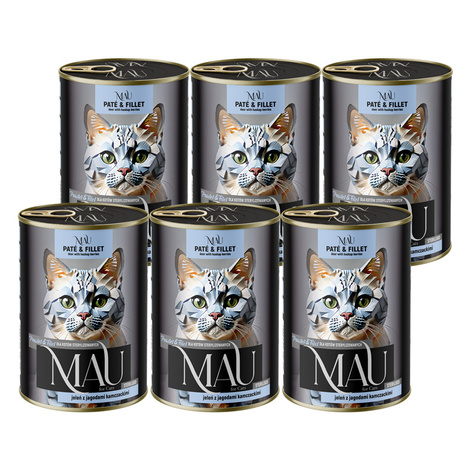 MAU Pâté and Fillet Wet Cat Food for Spayed/Neutered Cats: Venison with Kamchatka Berries, 6 x 400 g Set