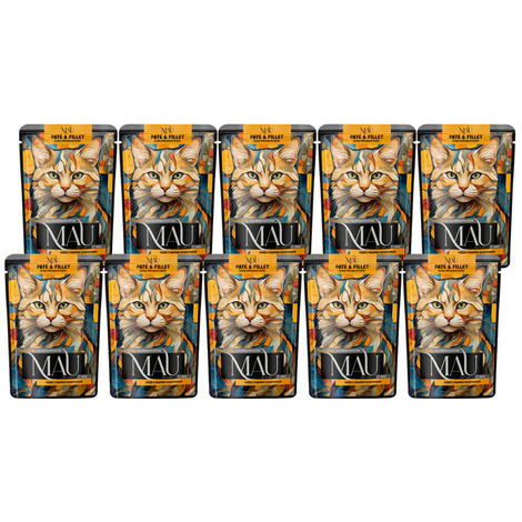 MAU Pâté and Fillet Wet Cat Food: Turkey with Peanut Butter, 10 x 85 g Pack