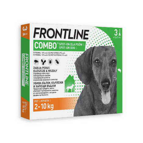 Frontline Combo Spot-on Spot-on Solution for Dogs Against Fleas and Ticks, Size S, 3 pipettes, 0.67 ml