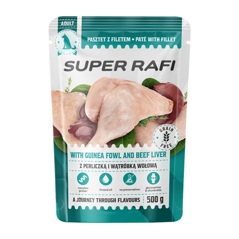 Super Rafi Wet Dog Food with Guinea Fowl and Beef Liver, 800 g