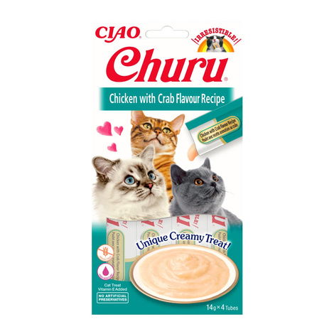 Inaba Churu Creamy Cat Treats, Chicken & Crab Flavor, 4 x 14 g