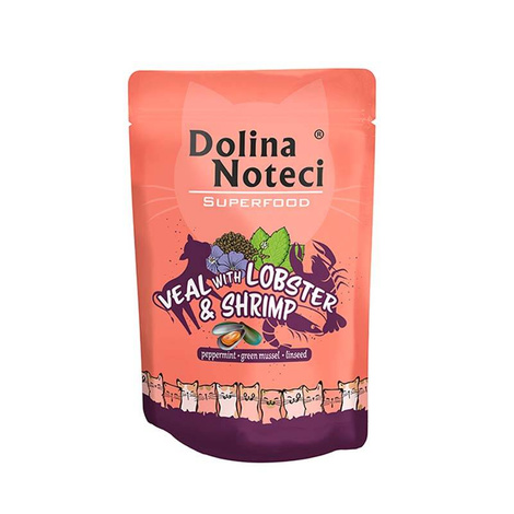 Dolina Noteci Superfood Wet Cat Food: Veal with Lobster and Shrimp, 85 g pouch