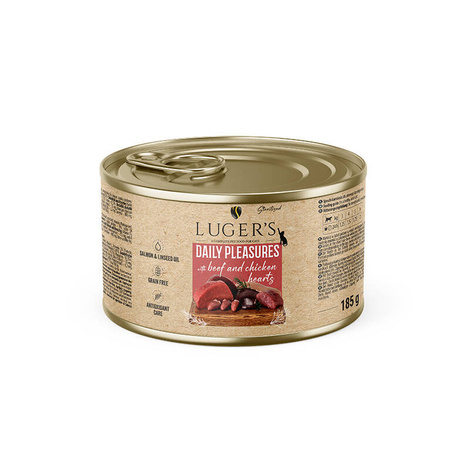 Luger's Daily Pleasures Sterilised Wet Cat Food with Beef and Chicken Hearts, 185 g