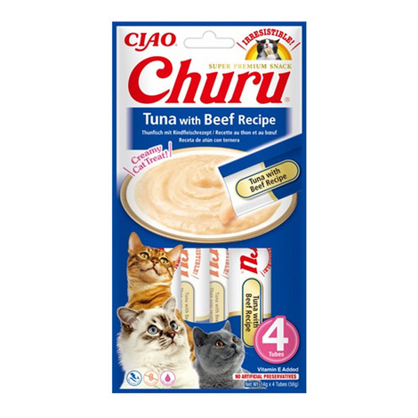 Inaba Churu Creamy Cat Treats, Tuna and Beef Flavor, 4 x 14 g