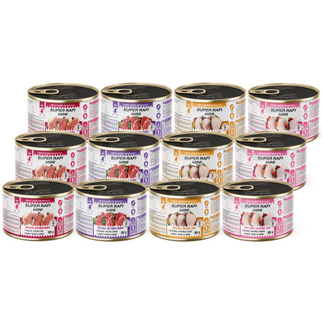 Super Rafi Mini Wet Dog Food for Small Breeds, Mixed Flavors, 12 x 185 g Set
