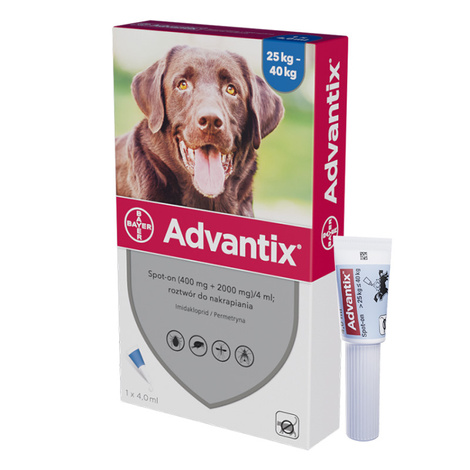 Bayer Advantix Tick Drops for Dogs 25–40 kg, 4 ml, 1 bottle
