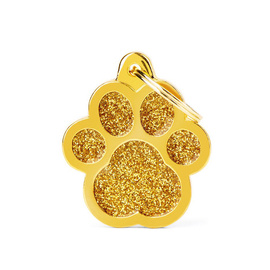 Engraved ID Tag for Dogs and Cats: Large Gold Glitter Paw Design