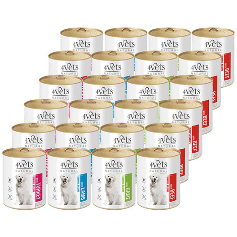 4Vets Natural Wet Dog Food, Mixed Flavors, 24 x 800 g