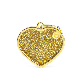Engraved ID Tag for Dogs and Cats: Heart-Shaped with Gold Glitter