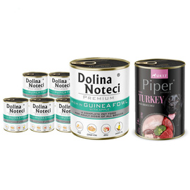 Dolina Noteci Premium Wet Dog Food, Rich in Guinea Fowl and Apple, 6-Pack (800 g each) + Free Piper Animals Wet Dog Food with Turkey and Broccoli (400 g)
