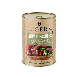 Luger's Daily Pleasures Wet Dog Food with Goose Hearts, Broccoli, and Green Peas, 400 g