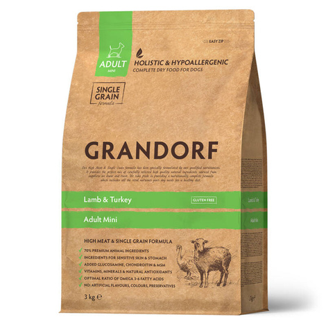 Grandorf Lamb & Turkey Dry Dog Food for Small Breeds with Lamb and Turkey, 3 kg
