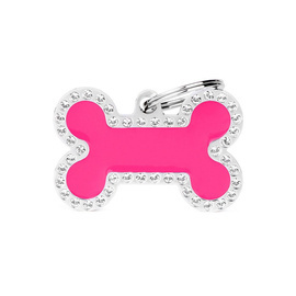 Large Pink Glam Bone-Shaped Engraved ID Tag for Dogs and Cats